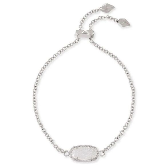 Kendra Scott Elaina Silver Minimalist Bracelet Iridescent Drusy Adjustable Slide - Picture 1 of 7